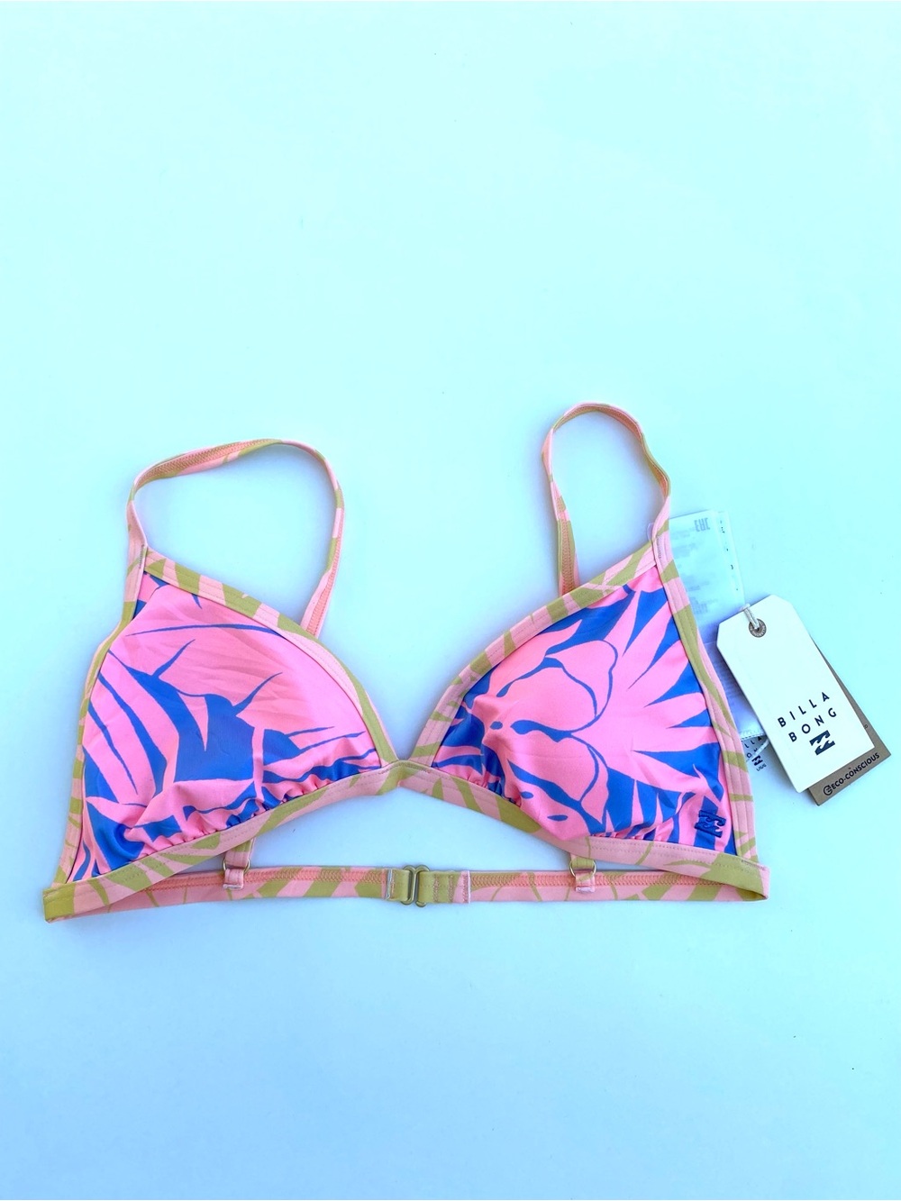 Billabong Floral Triangle Bikini Top Pink Blue Sage NWT Adjustable Straps